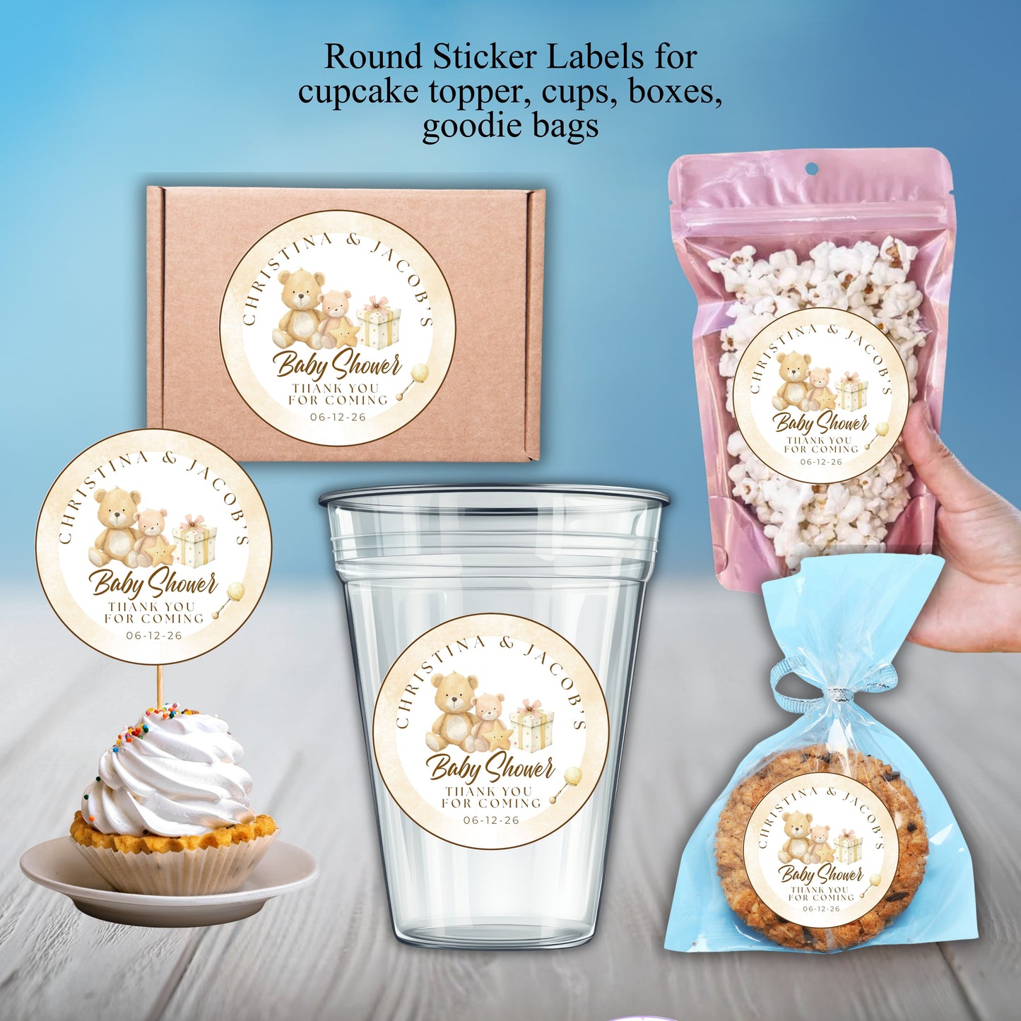 Boho Bear Neutral Baby Shower Party Sticker Labels