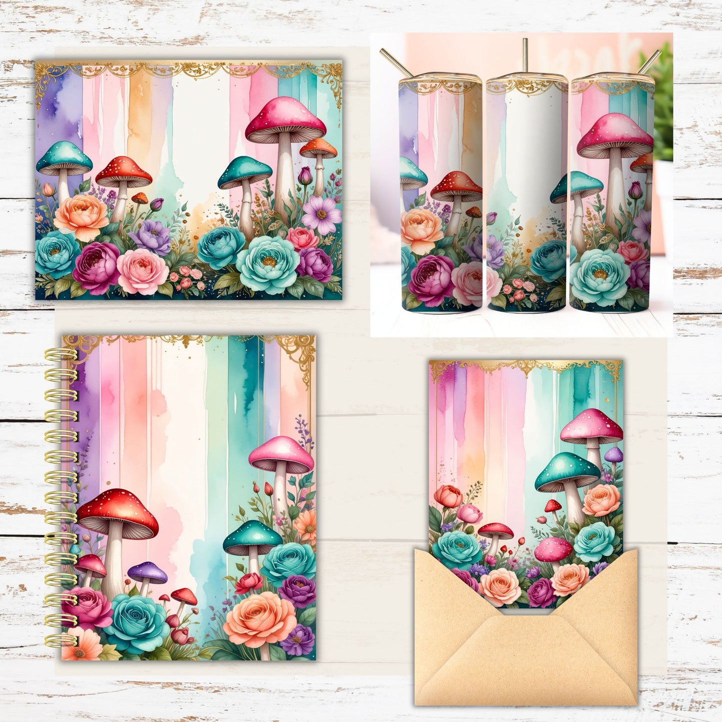 Multi Mushroom brushstroke Digital Paper Pack Bundle