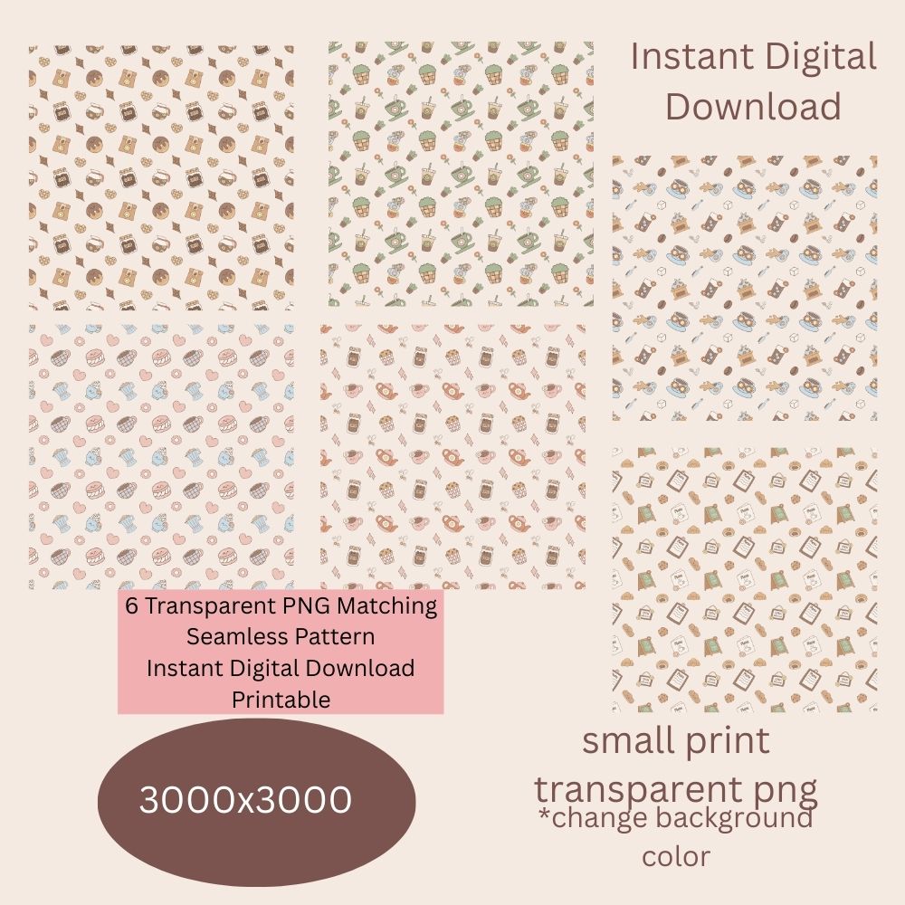 Groovy Retro Coffee Shop Seamless Digital Pattern Paper Set