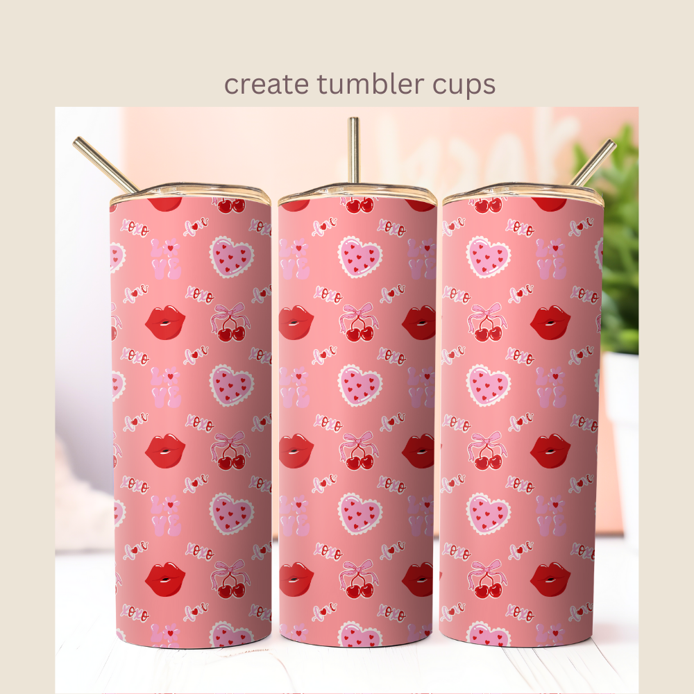 Valentines Cherry & Kisses Seamless Repeating Pattern Paper Bundle Set