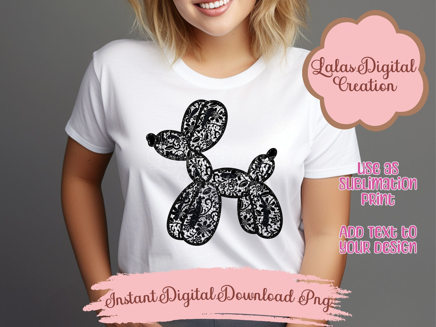 Preppy Balloon Dog Lace Pattern Clipart PNG Instant Digital Download