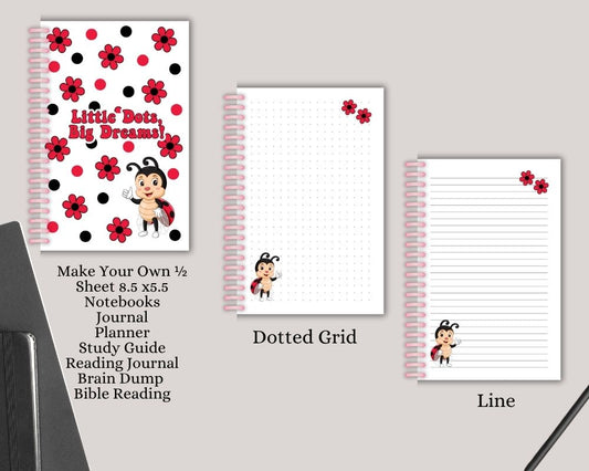 Red Daisy Ladybug Digital Lined & Dotted Grid Notebook PDF