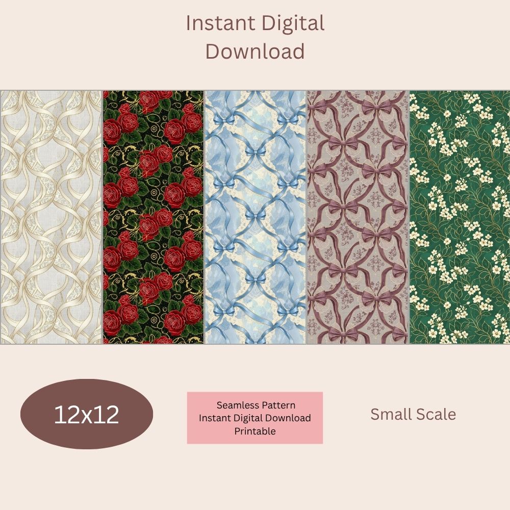 Elegant Bow & Floral Digital Pattern Paper Bundle