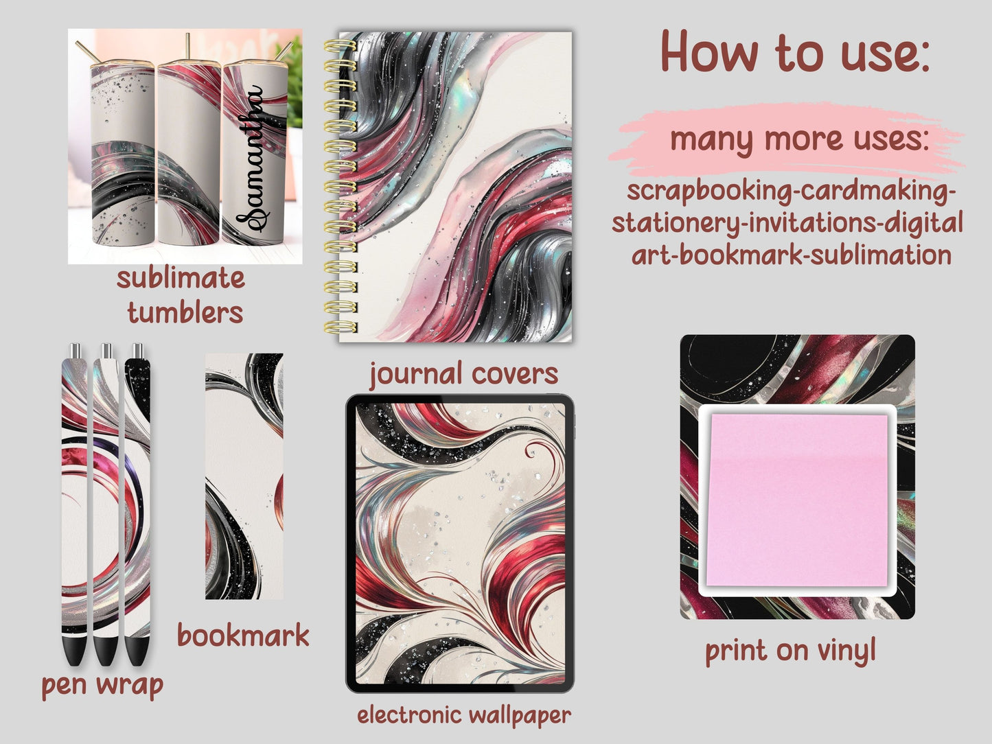 Iridescent Watercolor swirl Digital Pattern Paper Bundle