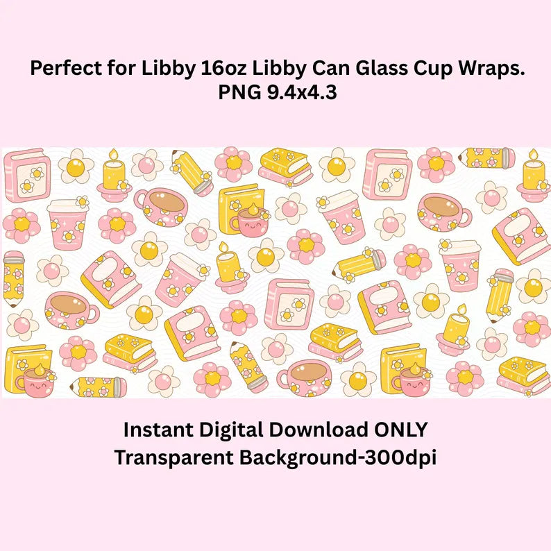 Groovy Book & Coffee Libbey Glass Can Cup Wrap