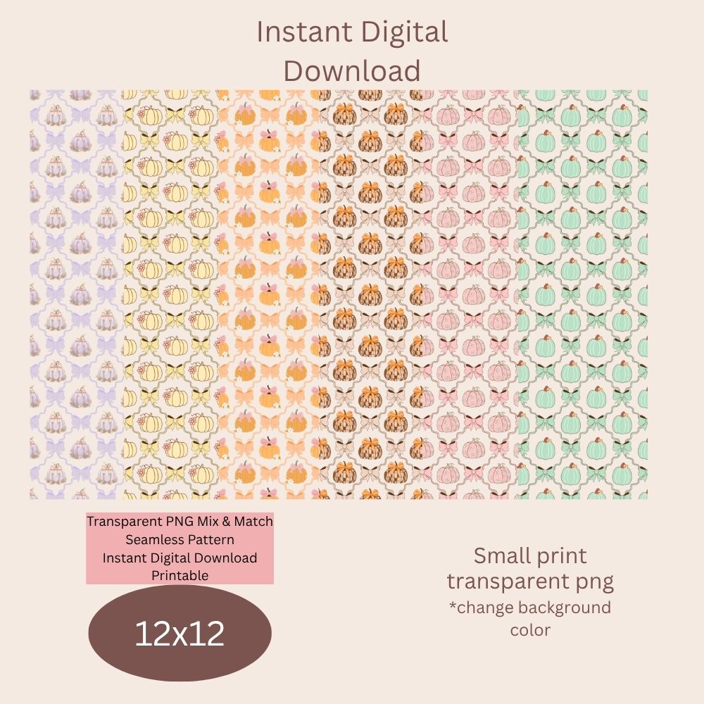 Pumpkin Bow Frame Seamless Digital Pattern Paper Bundle