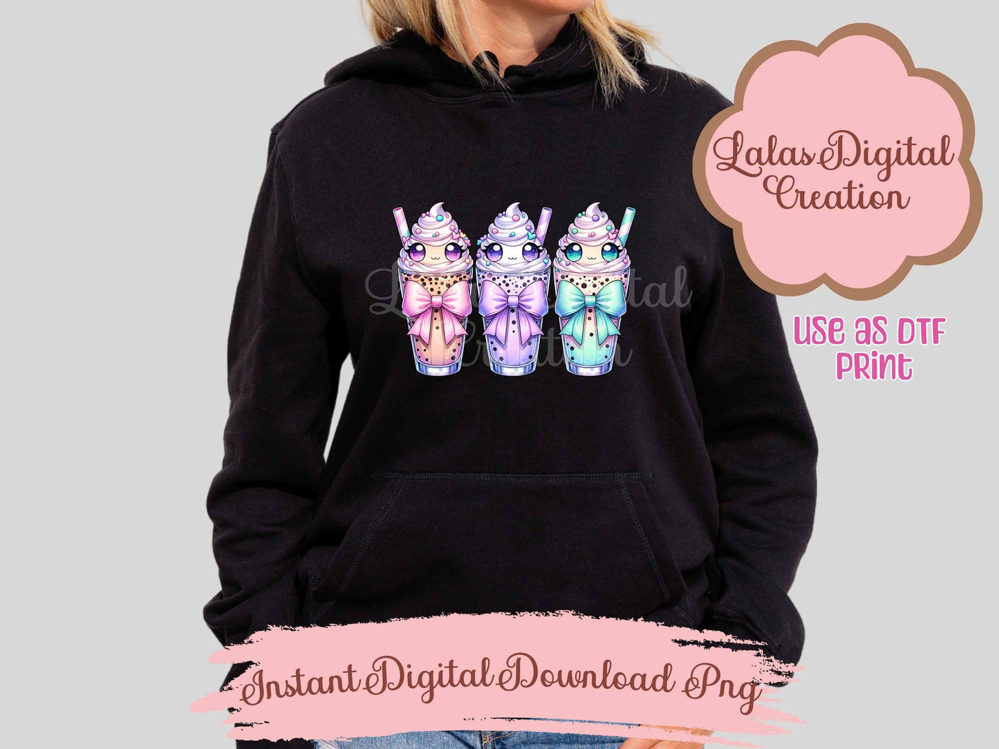 Kawaii Iced Coffee Drink Coquette Bow Clipart PNG Instant Digital Download