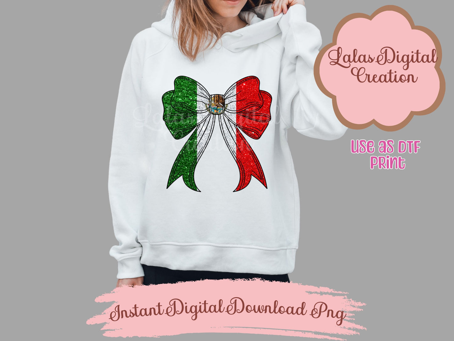 Mexico Flag Coquette Bow Clipart PNG INstant Digital Download