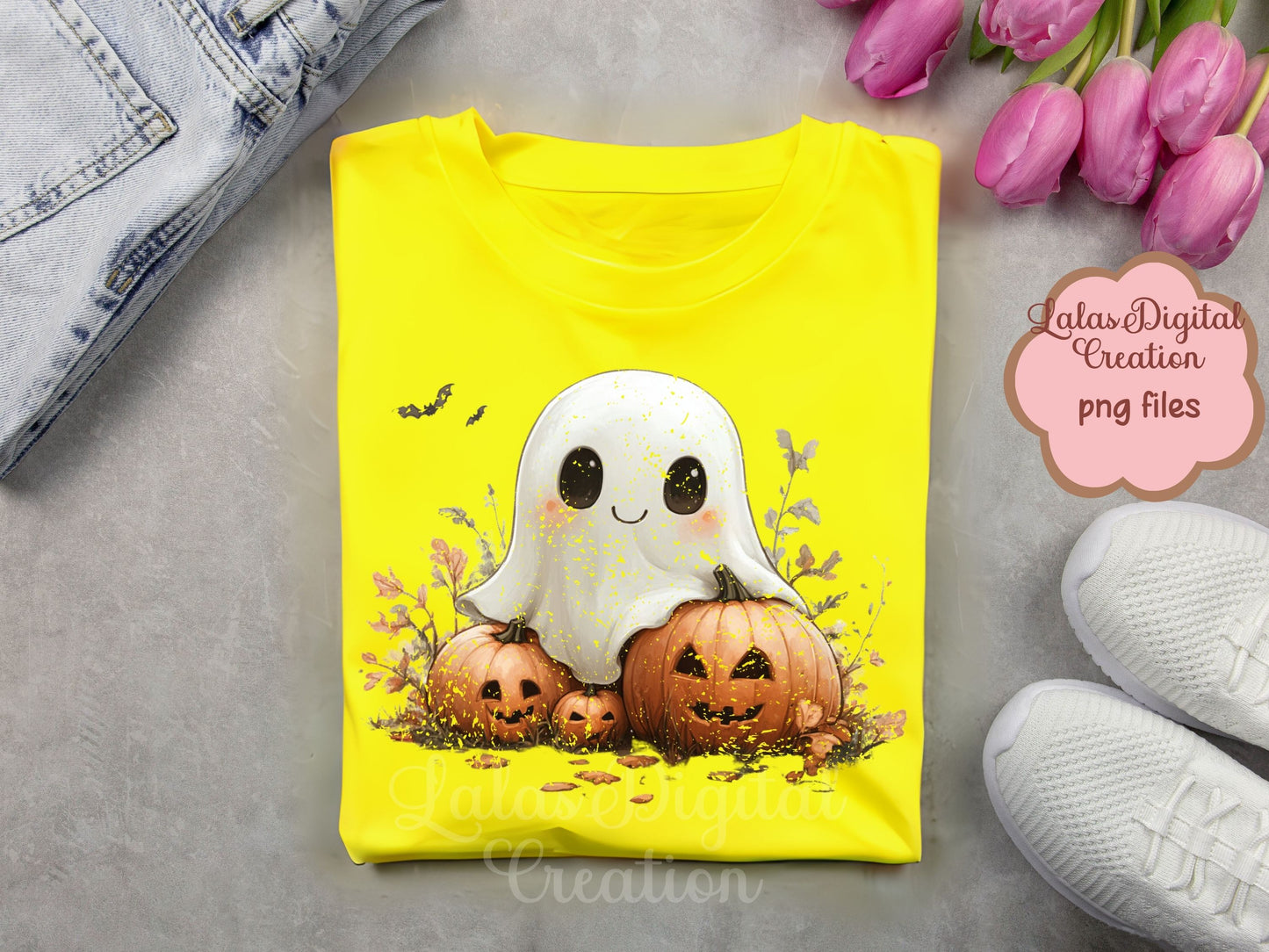 Retro Distress Ghost Clipart Instant Digital PNG Download
