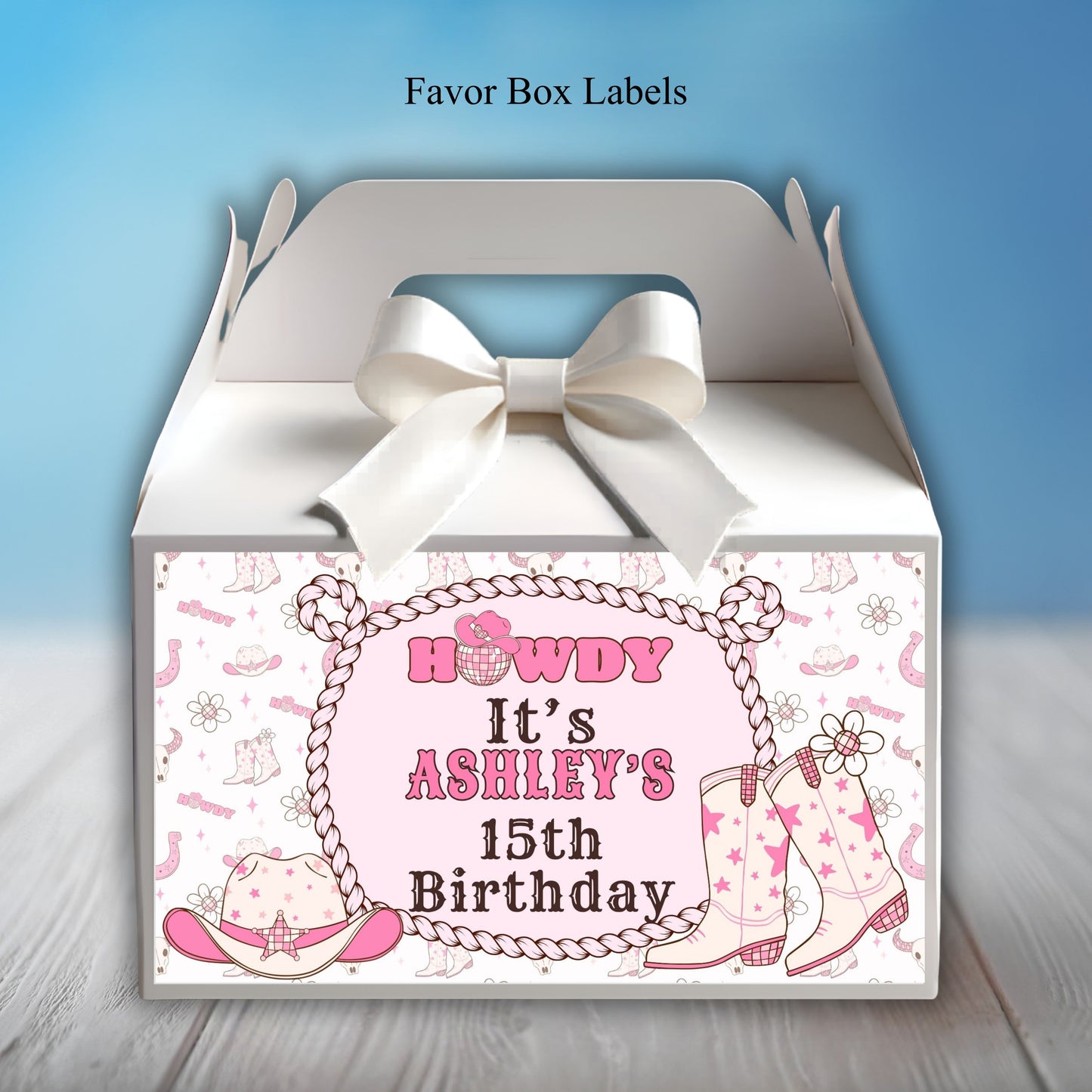 Pink Girl Western Birthday Party Sticker labels
