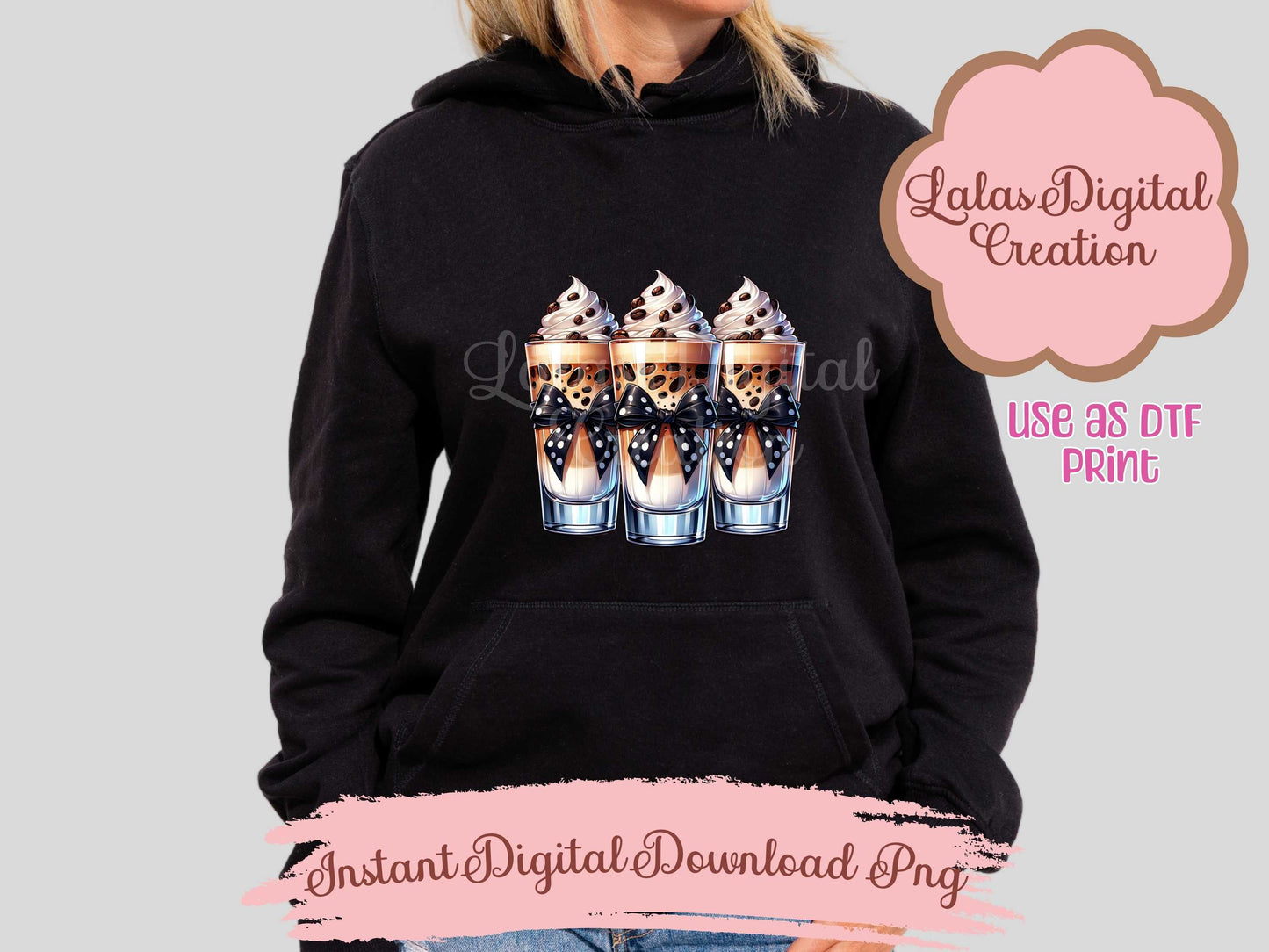 Polka Dot Iced Coffee Drink Coquette Bow Bundle Clipart PNG Instant Digital Download