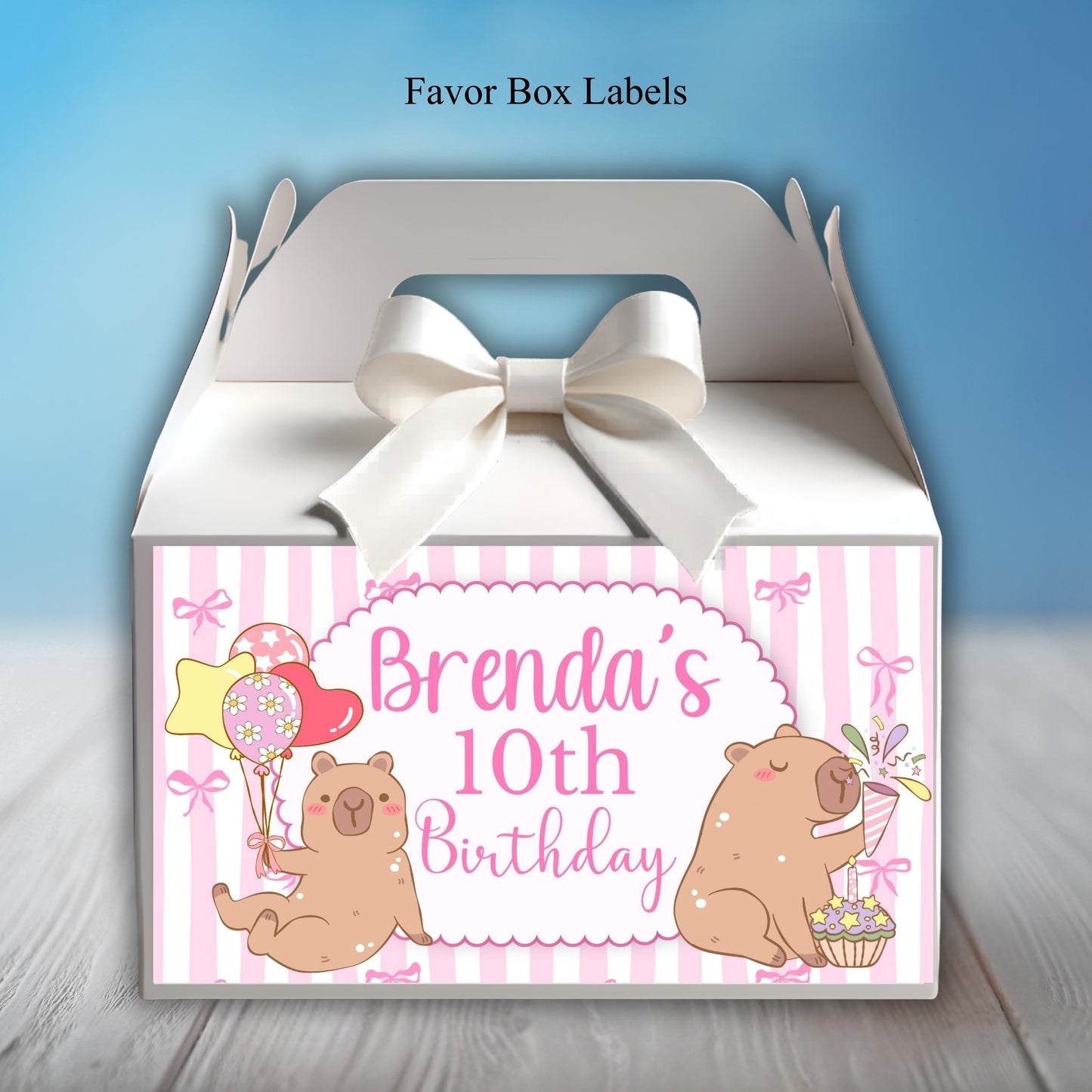 Pink Capybara Birthday Party Sticker Labels