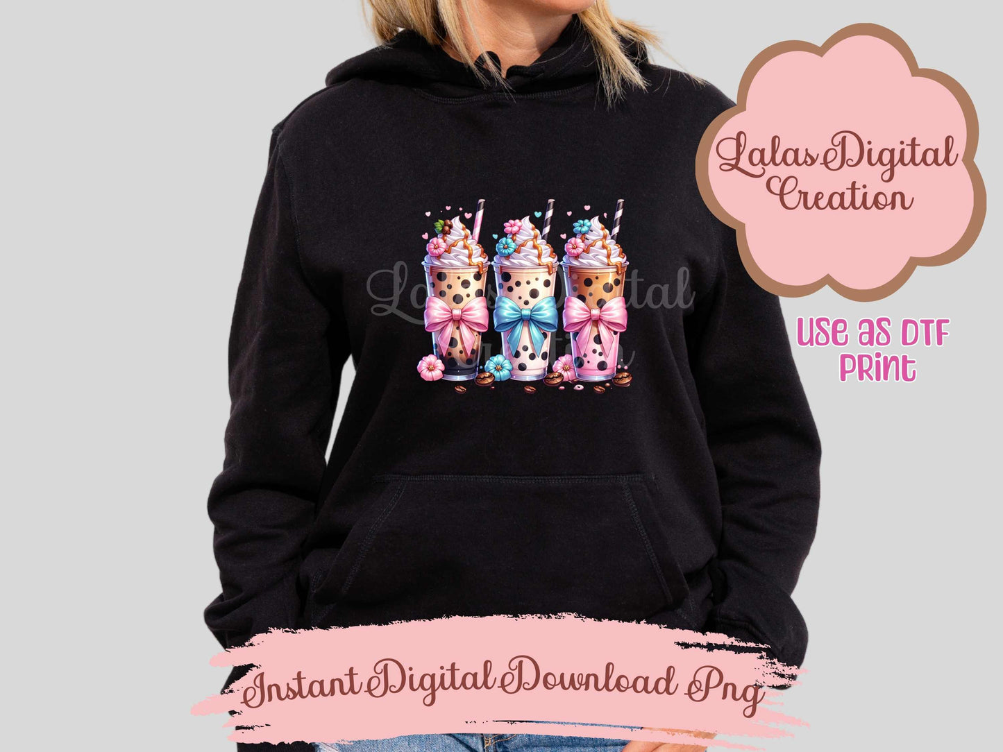 Iced Coffee Drink Coquette Bow Bundle Clipart PNG Instant Digital Download