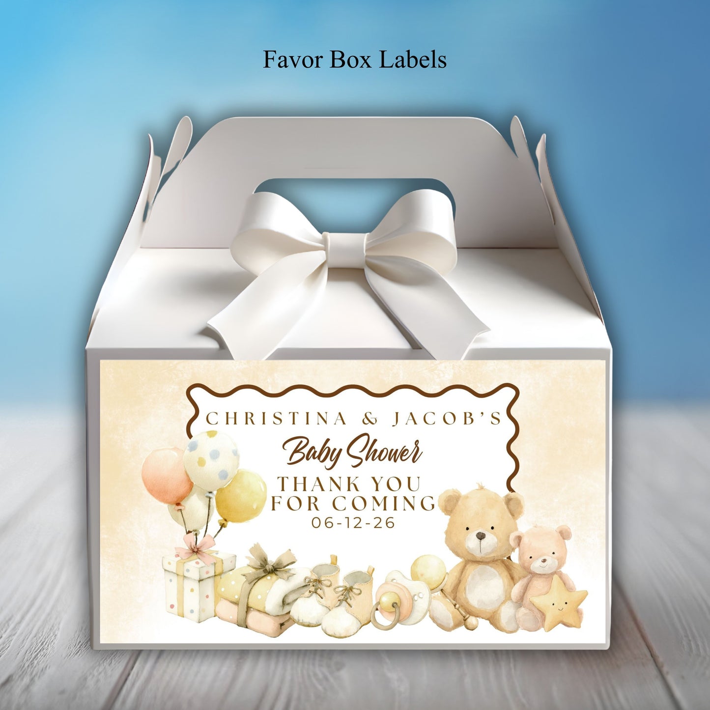 Boho Bear Neutral Baby Shower Party Sticker Labels