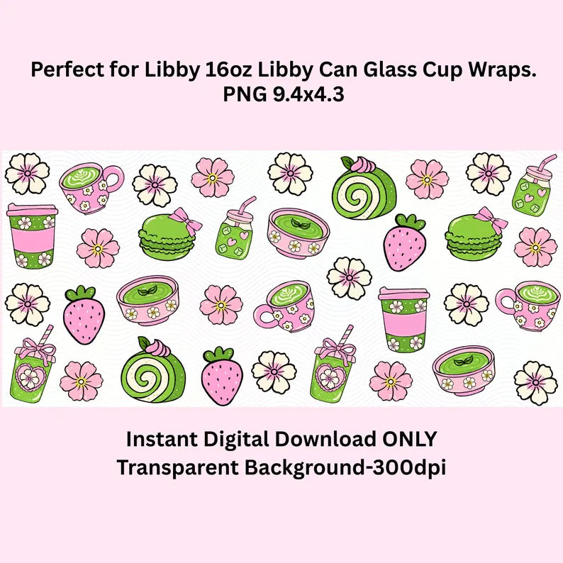 Green Matcha Libbey Glass Can Cup Wrap