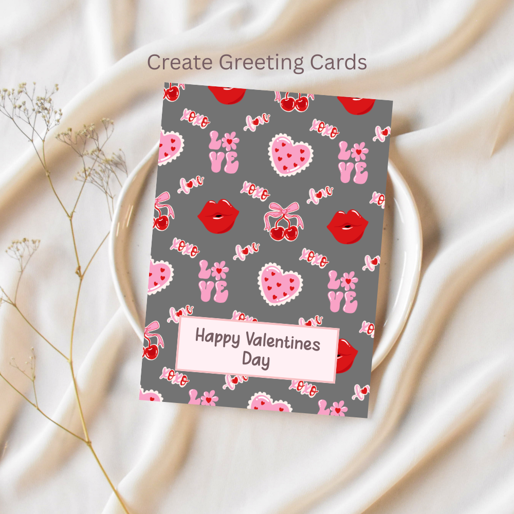 Valentines Cherry & Kisses Seamless Repeating Pattern Paper Bundle Set