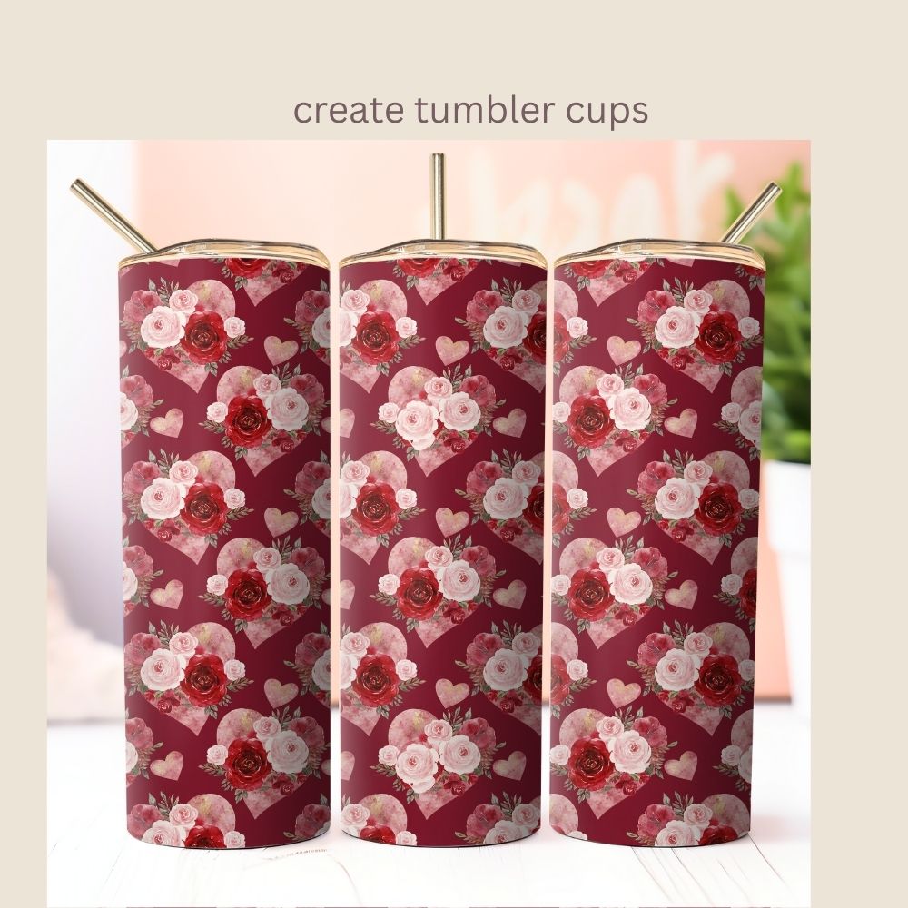 Valentines Floral & Hearts Seamless Repeating Pattern Paper Bundle Set