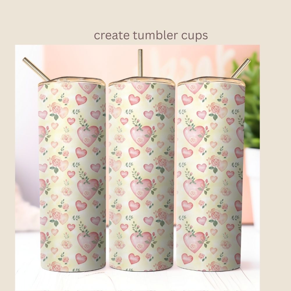 Hearts and Floral Seamless Repeating Pattern Paper Bundle Set