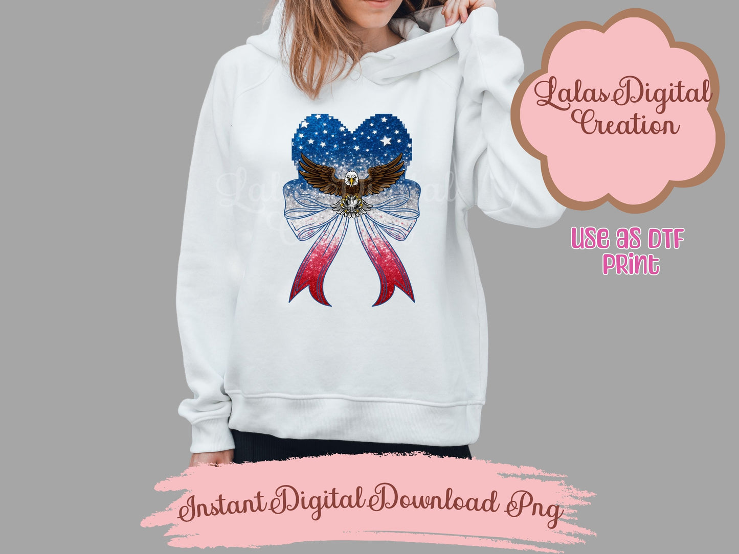 USA American Flag Heart Coquette Bow Clipart PNG Instant Digital Download