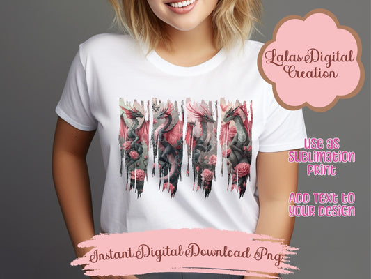 Pink Dragon Brushstroke Clipart PNG INstant Digital Download