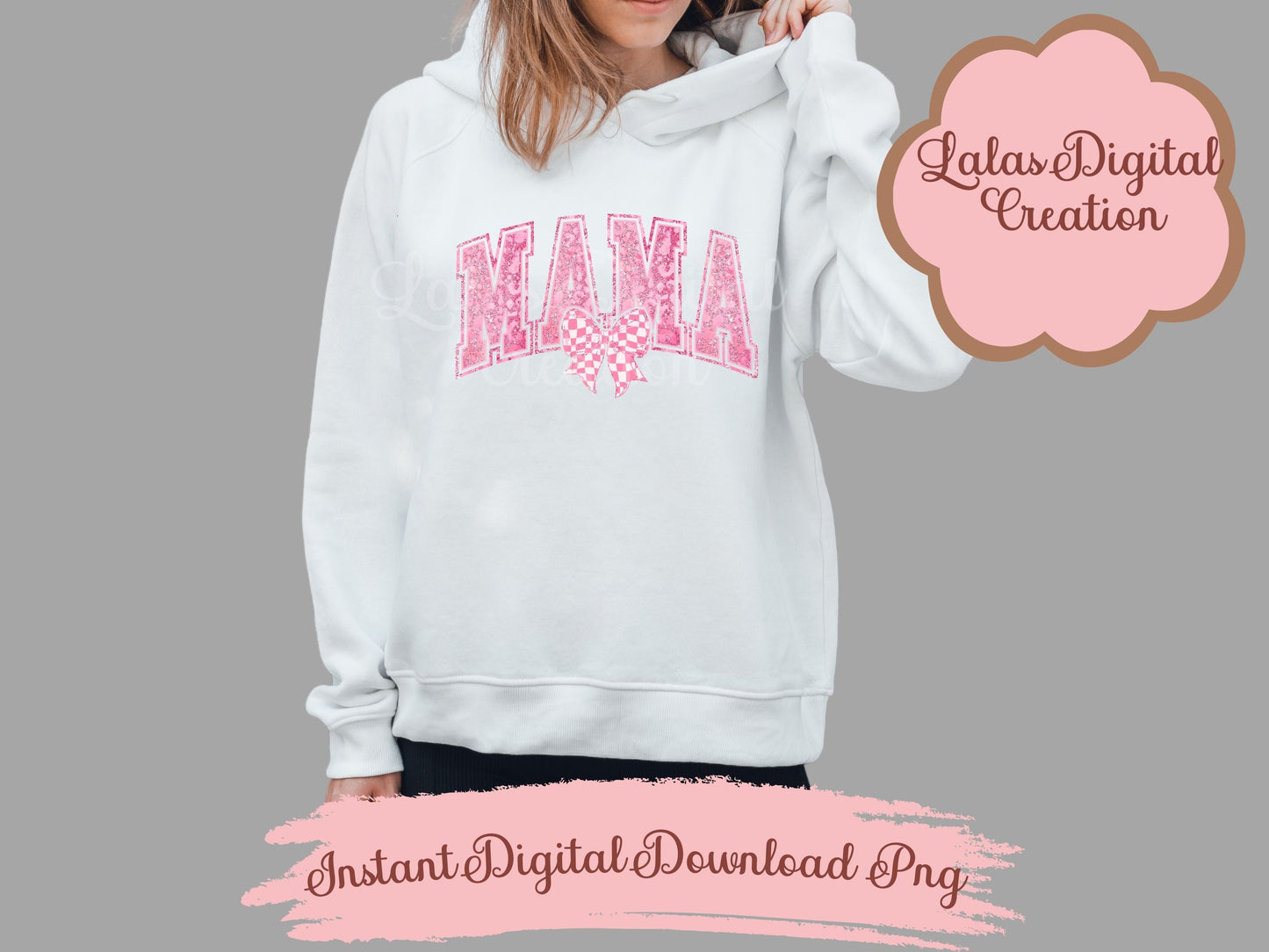 Pink Valentines MAMA Bow Varsity Clipart Bundle Instant Digital PNG Download