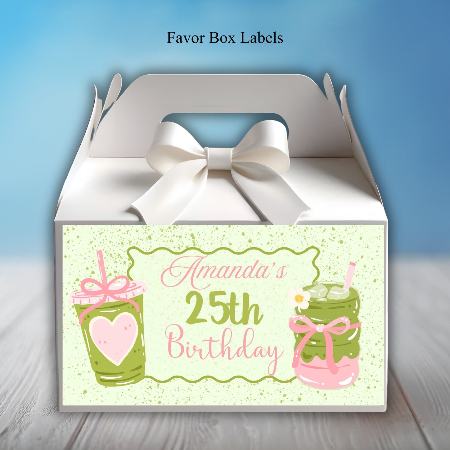 Green Matcha Girls Party Sticker Labels