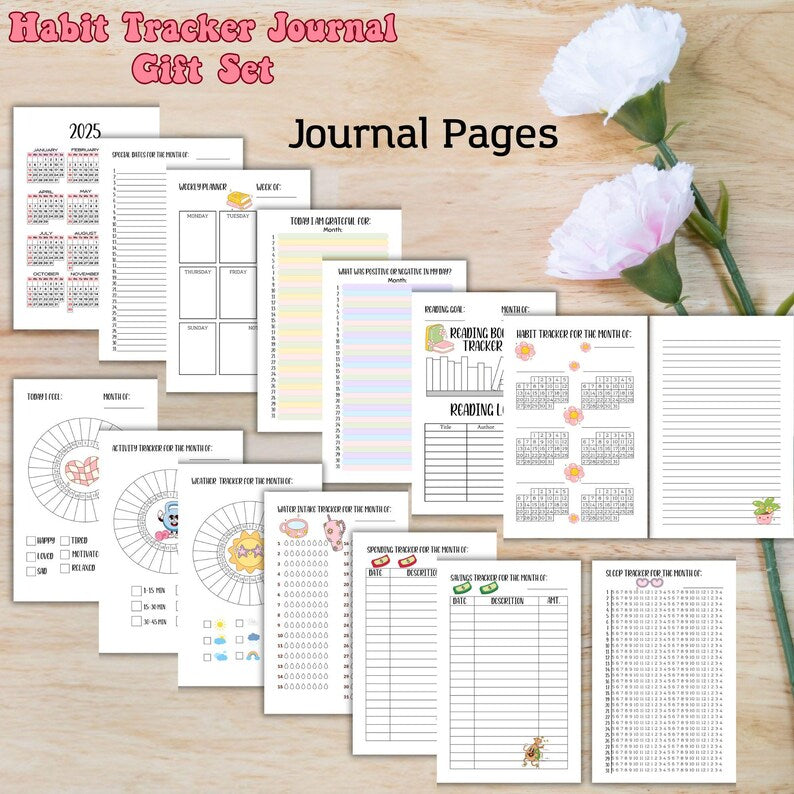 Undated Pink Groovy 1 Month Daily Habit Tracker Journal Notebook