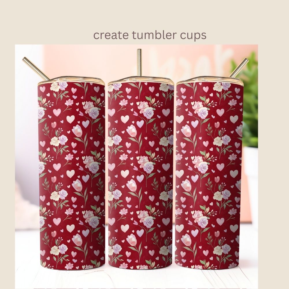 Floral & Hearts Valentines Seamless Repeating Pattern Paper Bundle Set
