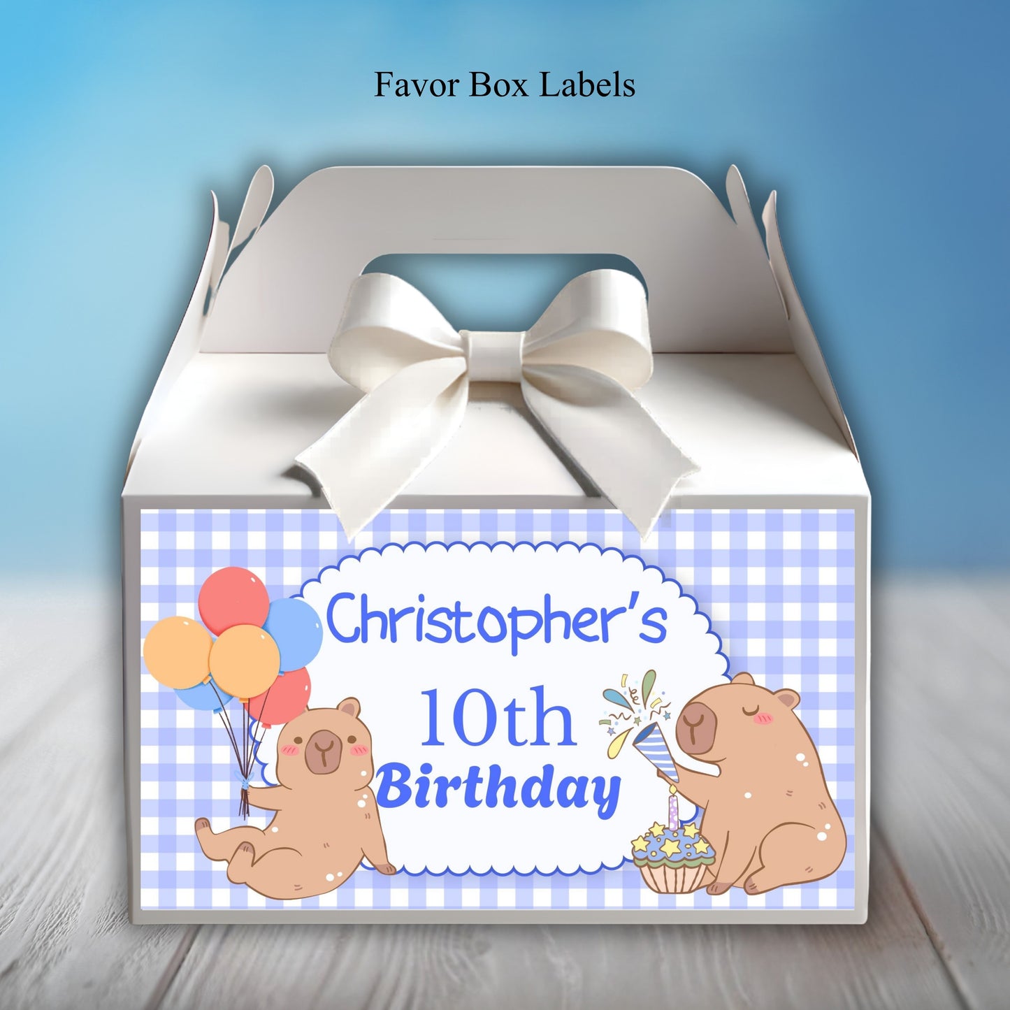 Blue Capybara Birthday Party Sticker Labels