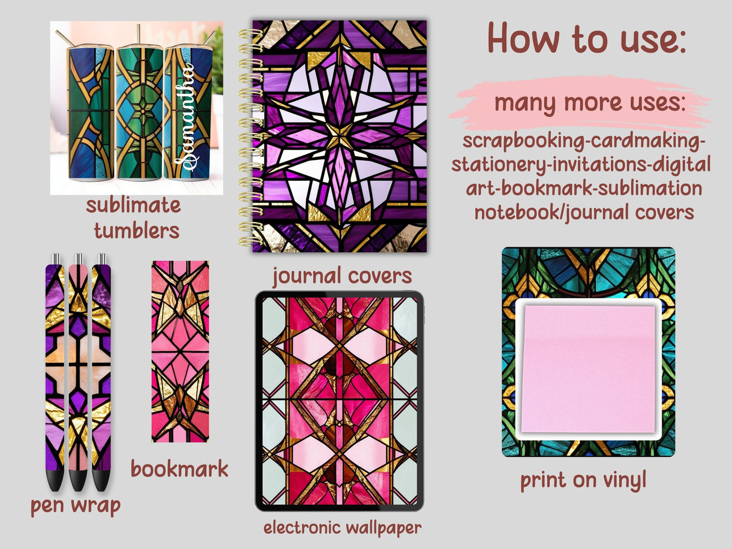 Geometric Stained Glass Digital Pattern Paper Bundle