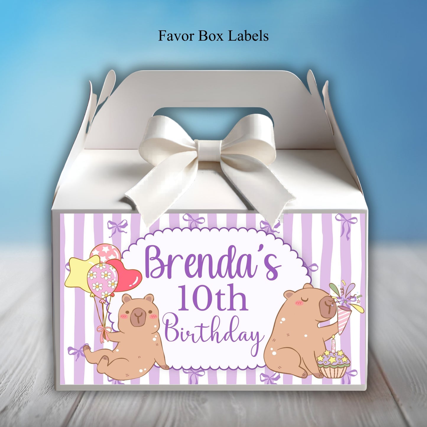 Purple Capybara Birthday Party Sticker Labels
