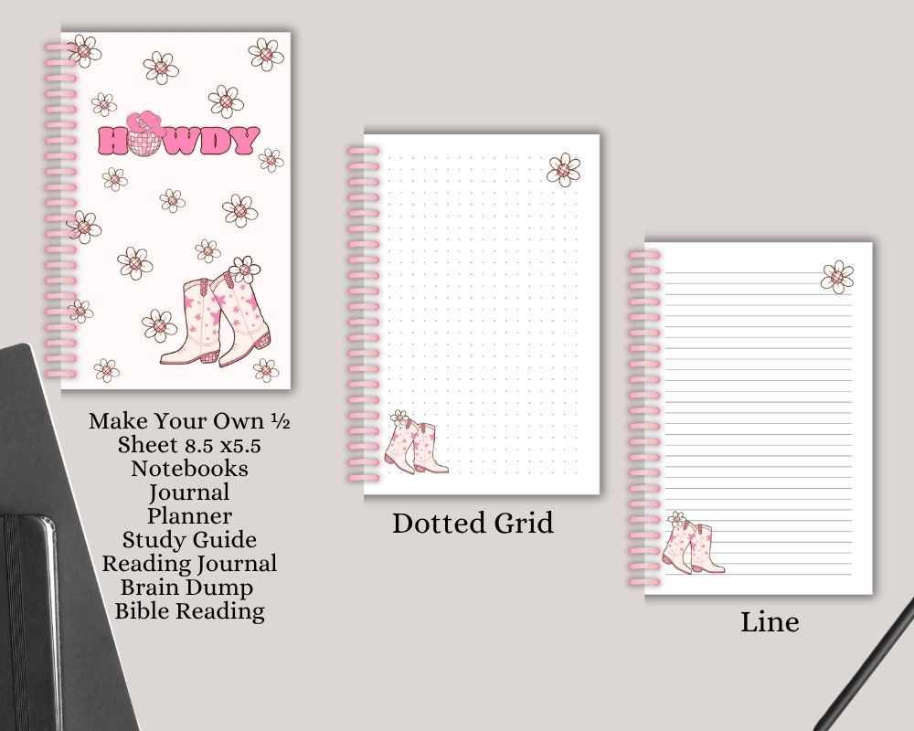 Howdy Cowgirl Pink Digital Lined & Dotted Grid Notebook PDF
