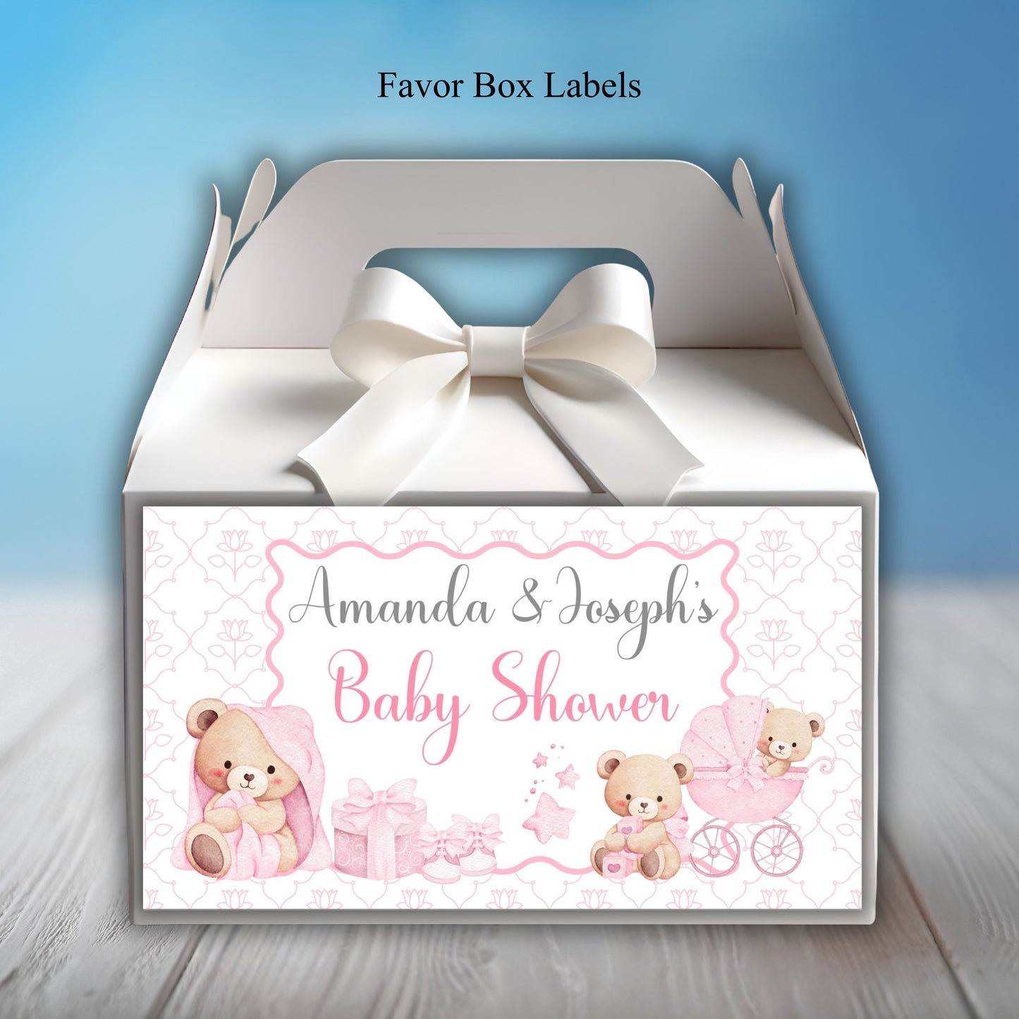 Pink Bear Girls Baby Shower Party Sticker Labels