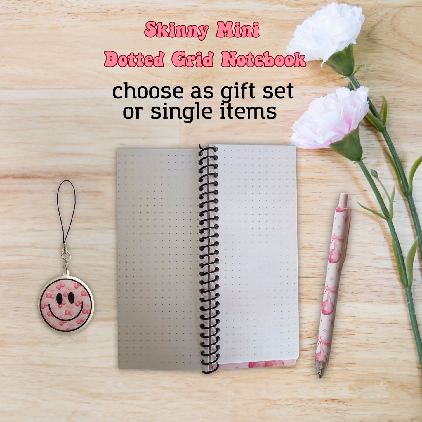 Coquette Cherry Skinny Mini Dot Grid Spiral Notebook Gift Set