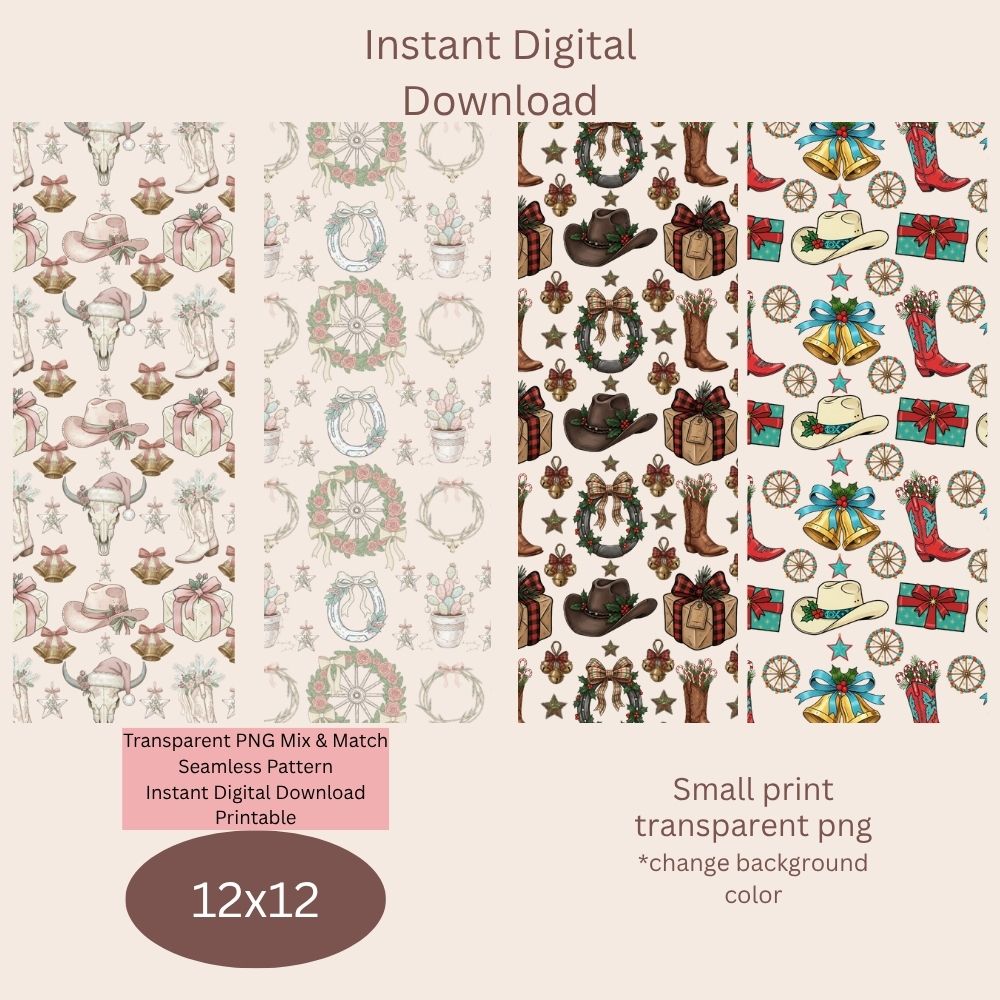 Western Christmas Seamless Digital Pattern Paper Bundle