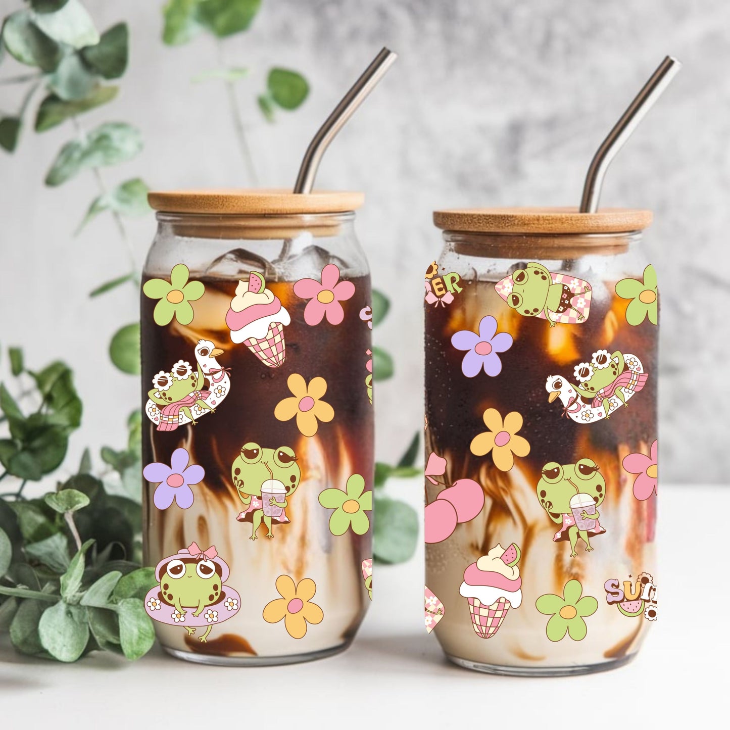Cute Frog Libbey Glass Can Cup Wrap
