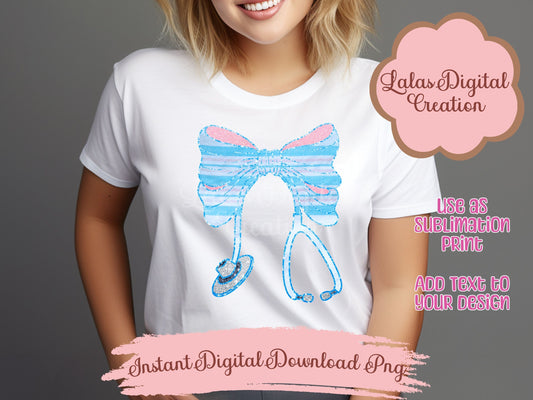 Nurse Stethoscope Bow Receiving Blanket Clipart PNG Instant Digital Download