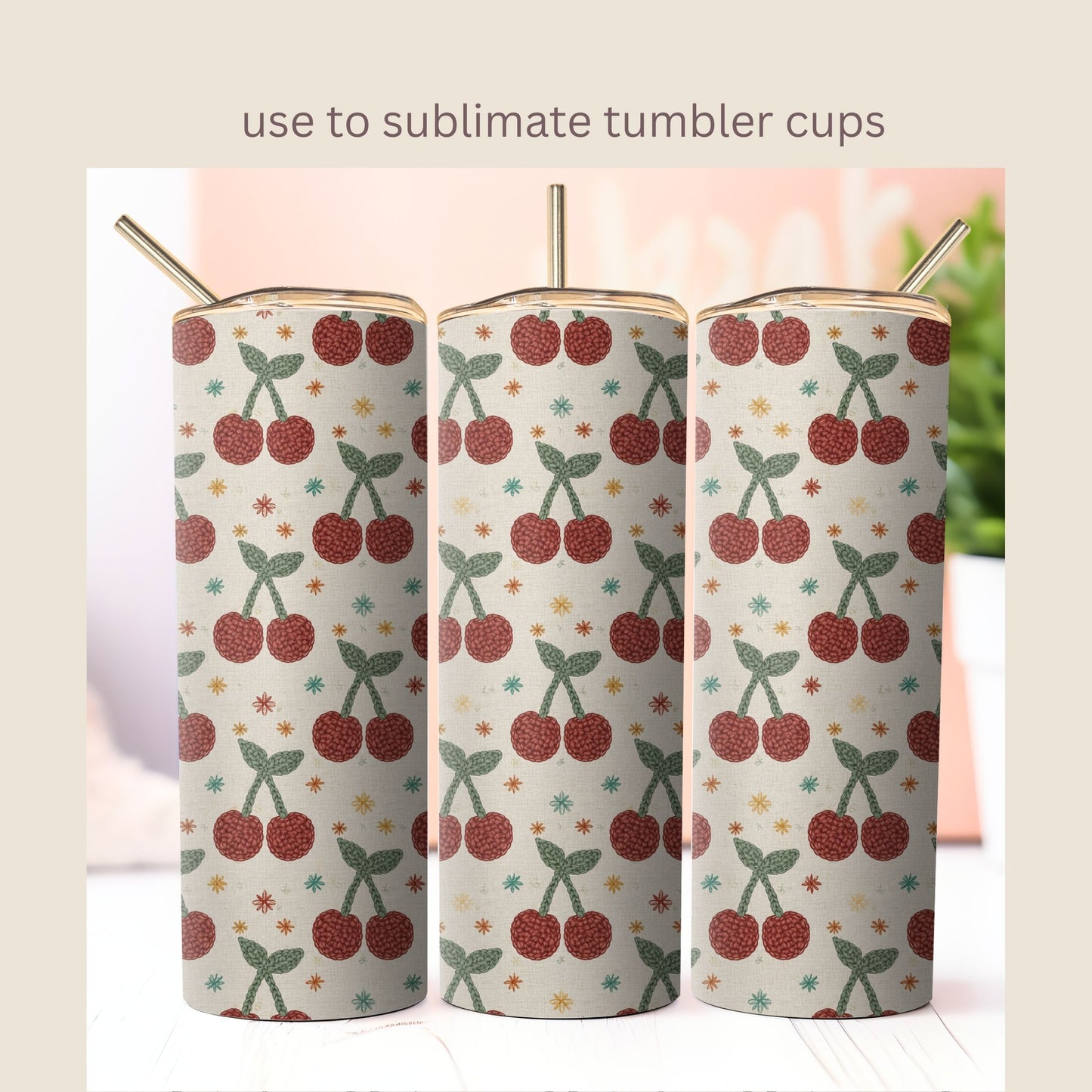 Faux Crochet Cherry 4 Seamless Repeating Pattern Paper Bundle