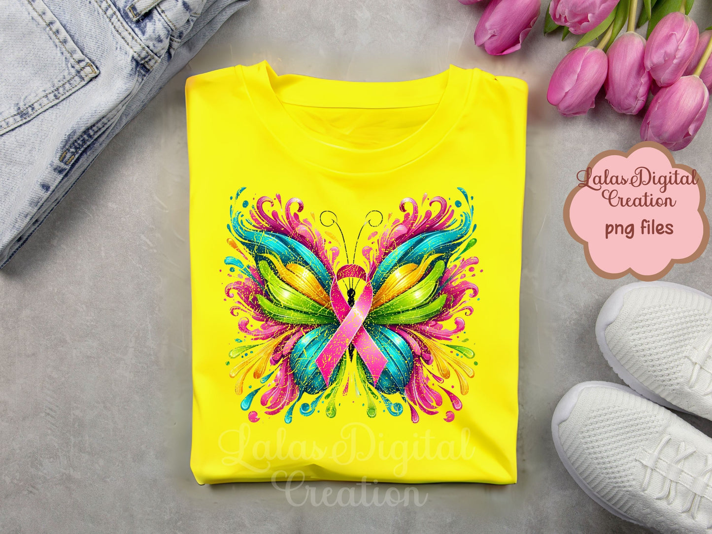 Cancer Ribbon Butterfly Clipart Instant Digital PNG Download