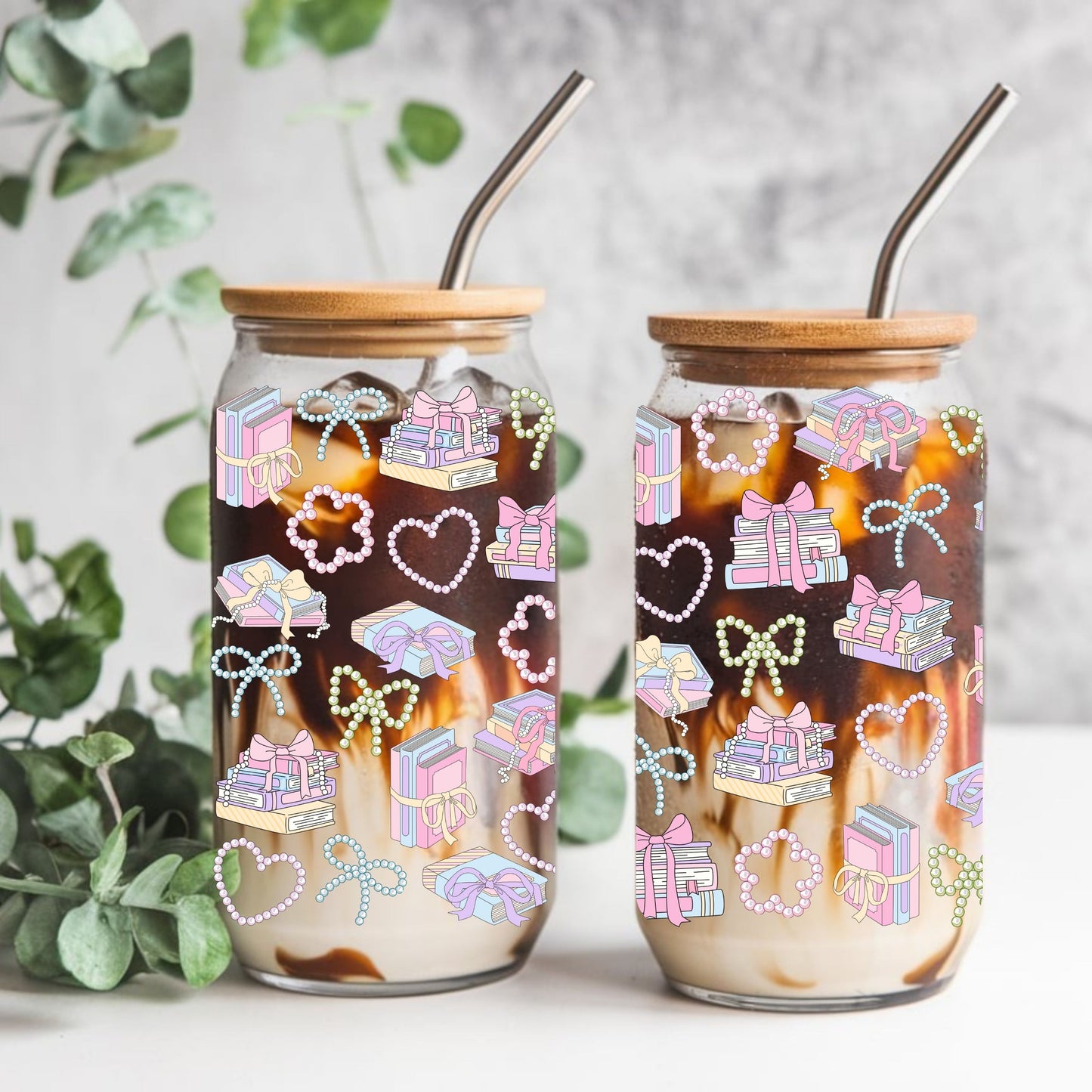 Books and Pearls Libbey Glass Can Cup Wrap