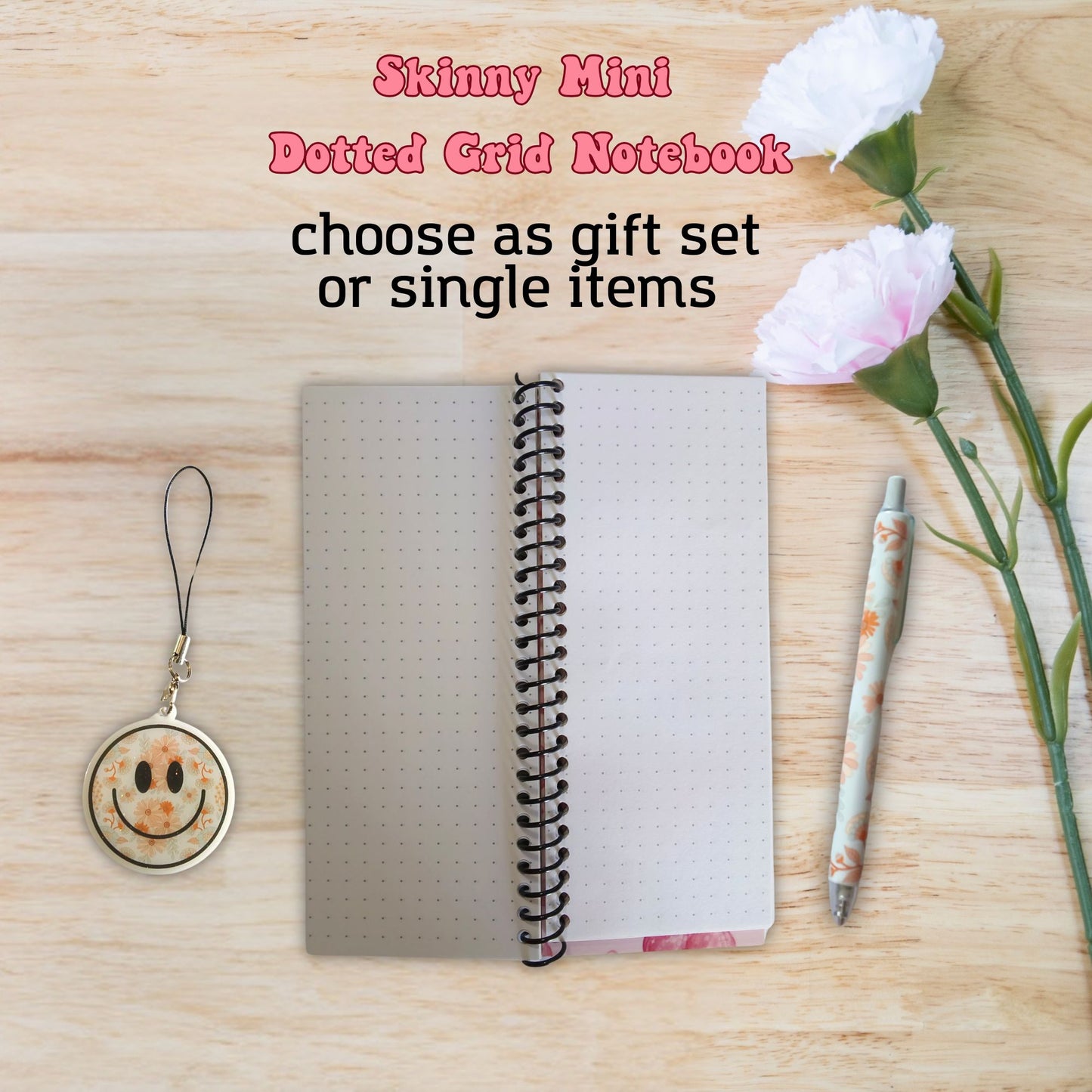 Boho Retro Skinny Mini Dot Grid Spiral Notebook Gift Set
