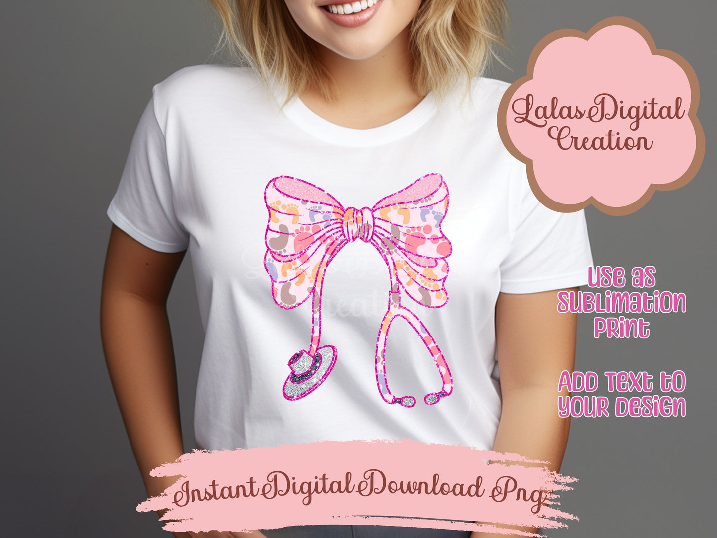 Nurse Stethoscope Footprint Clipart PNG Instant Digital Download
