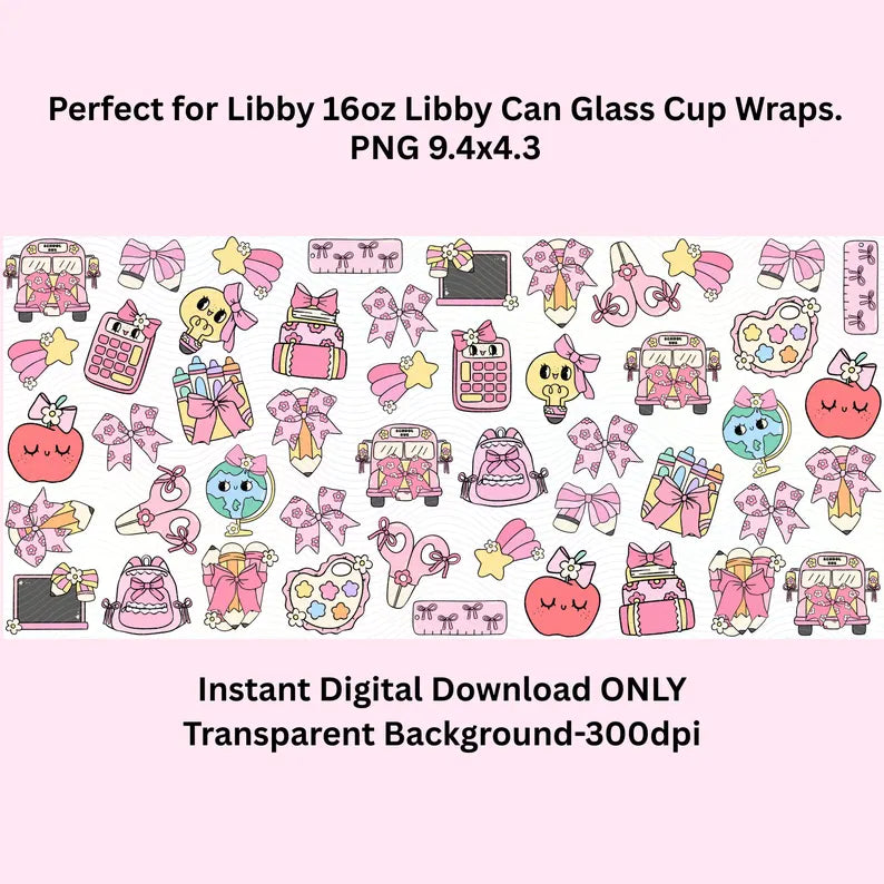 Back to School Teacher Libbey Glass Can Cup Wrap
