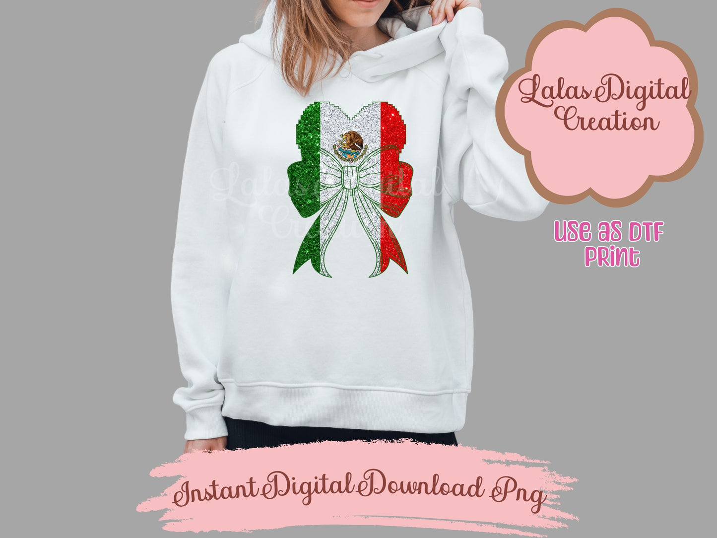 Mexico Flag Heart Coquette Bow Clipart PNG INstant Digital Download