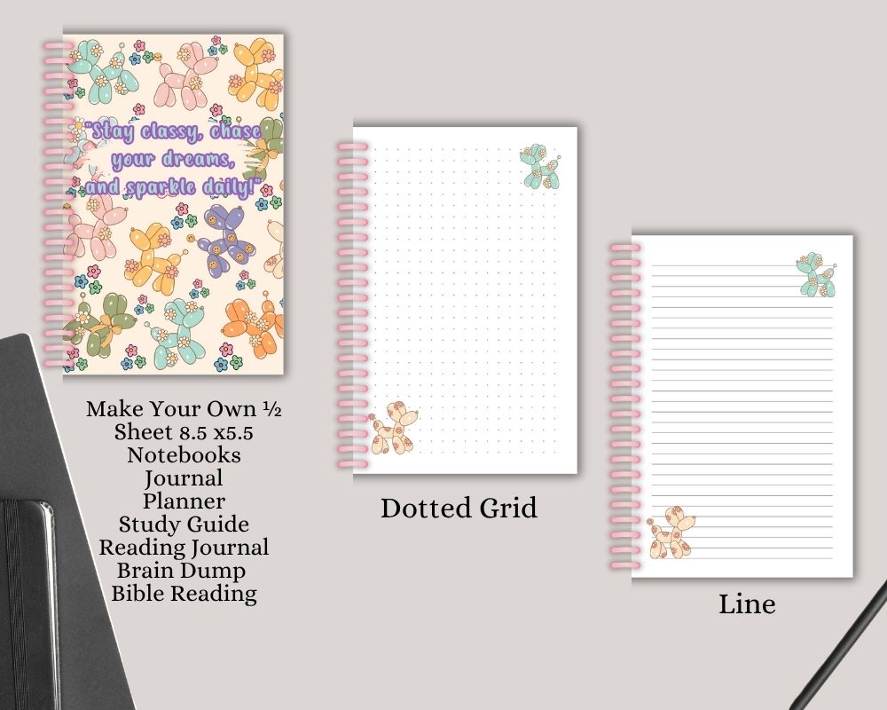 Preppy Balloon Dog Digital Lined & Dotted Grid Notebook PDF