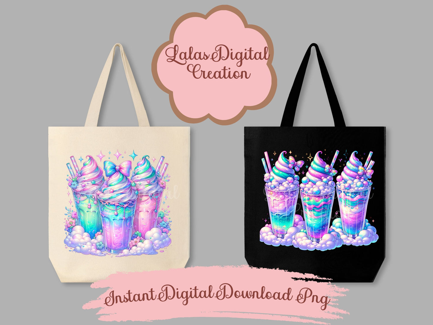 Holographic Swirl Iced Drink Clipart Bundle Instant Digital PNG Download