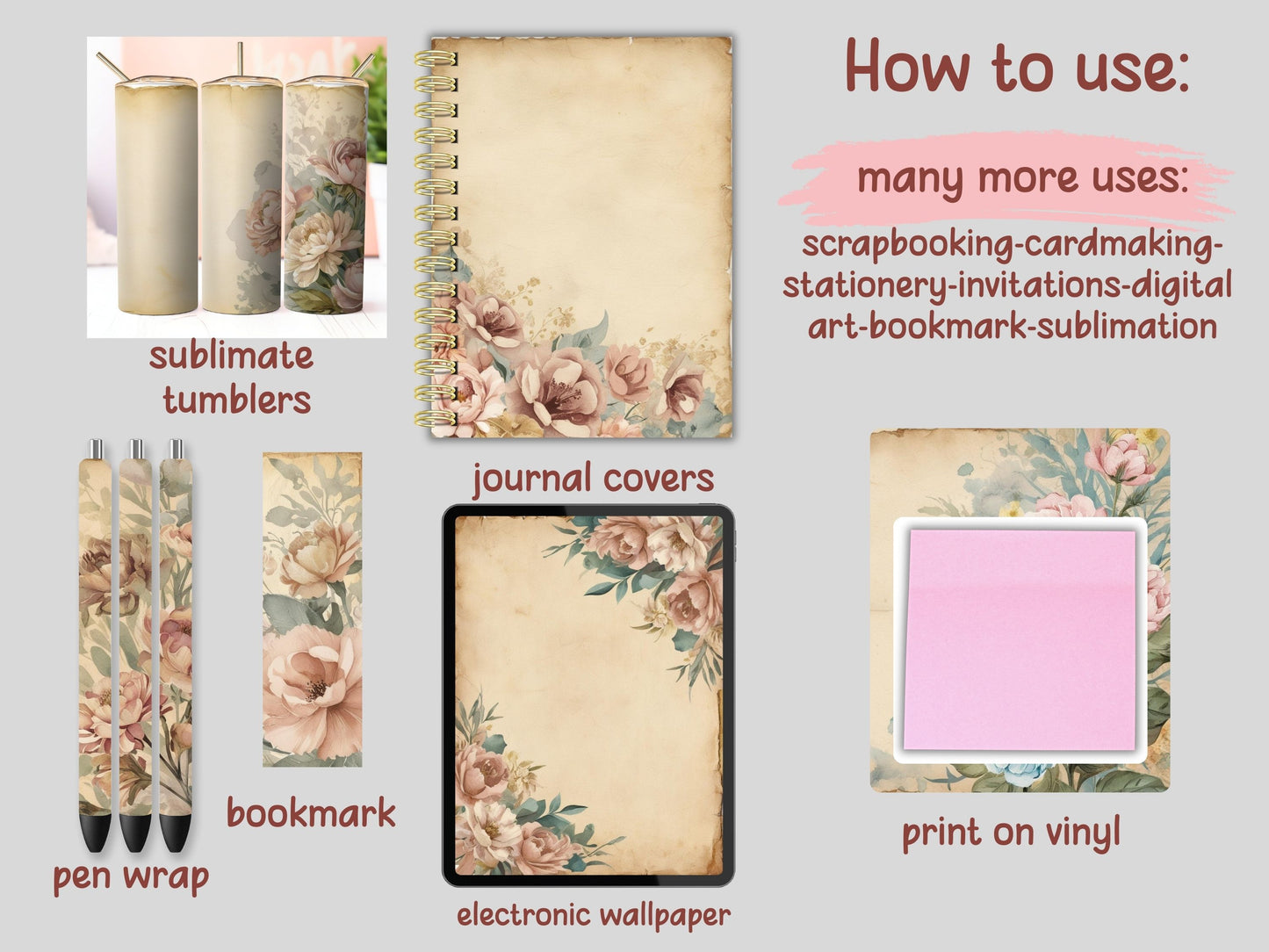 Vintage Floral Digital Pattern Paper Bundle