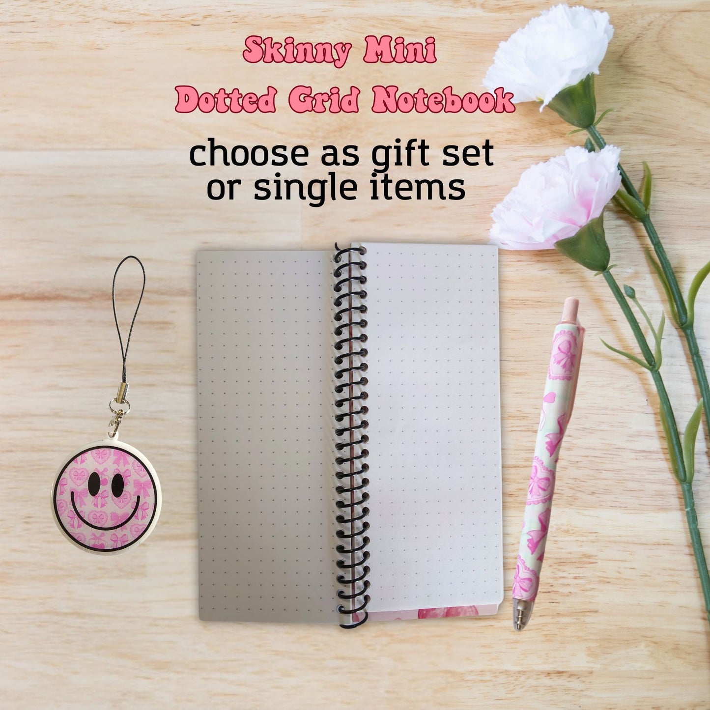 Pink Coquette Skinny Mini Dot Grid Spiral Notebook Gift Set
