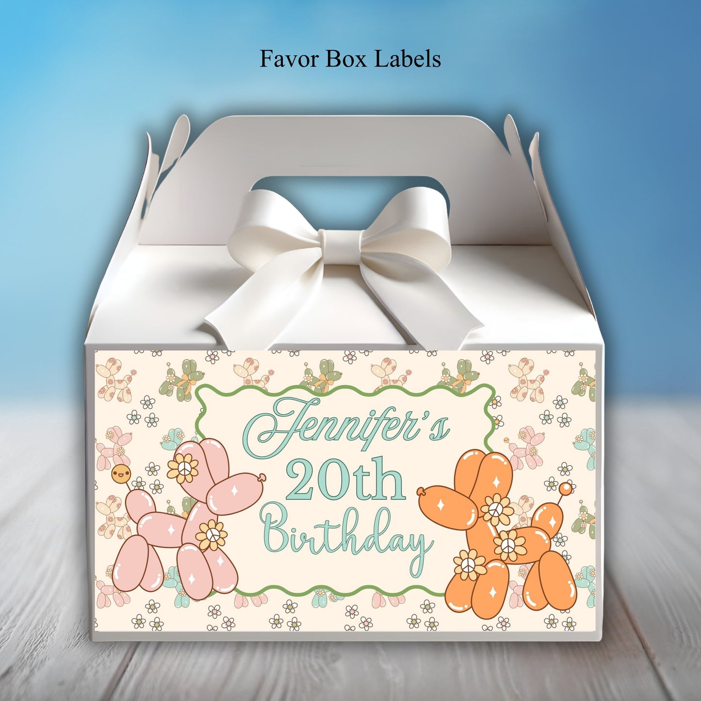 Preppy Balloon Dog Party Sticker Labels