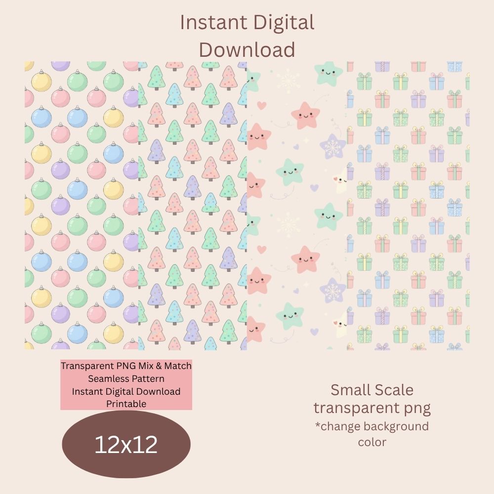 Pastel Christmas Seamless Digital Pattern Paper Bundle